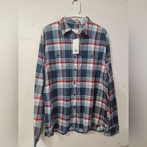 NWT! True Craft Button Down Plaid Blue And White Mens Shirt!